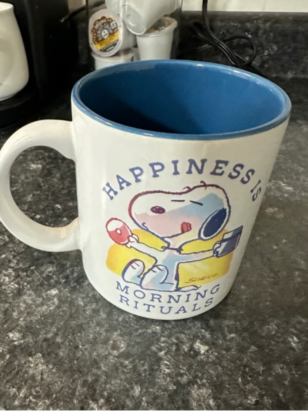 Snoopy 'Happiness Is Morning Rituals' White and Blue Ceramic Mug